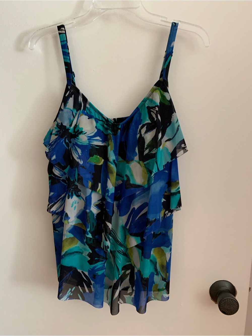 Alia , Women's Blue Floral Ruffle Tankini swim top